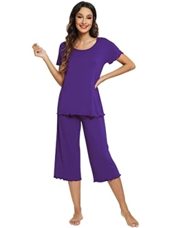 Womens Bamboo Plus Size Pajama Set Comfy Sleepwear Capri Pants Pjs S-4X