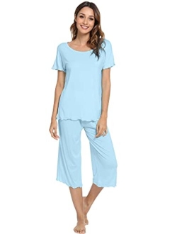 Womens Bamboo Plus Size Pajama Set Comfy Sleepwear Capri Pants Pjs S-4X