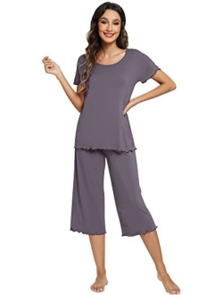 Womens Bamboo Plus Size Pajama Set Comfy Sleepwear Capri Pants Pjs S-4X