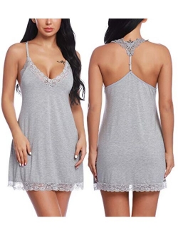 RSLOVE Women Lace Lingerie Sleepwear Chemises V-Neck Full Slip Babydoll Nightgown Dress