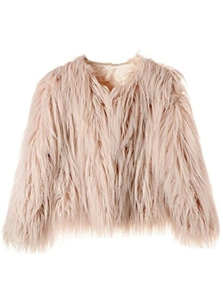 Dikoaina Women's Solid Color Shaggy Faux Fur Coat Jacket