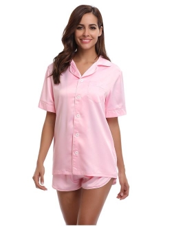 Aibrou Women's Pajamas Set Cotton Sleepwear Long and Short Button-Down Pj Set