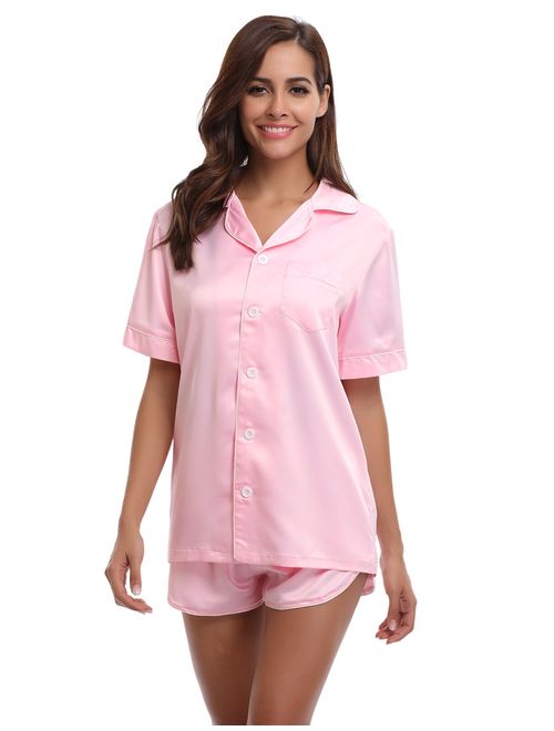 Aibrou Women's Pajamas Set Cotton Sleepwear Long and Short Button-Down Pj Set