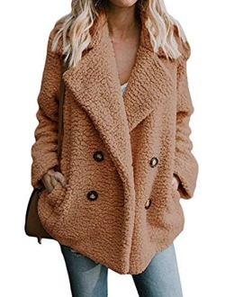 Famulily Women's Winter Warm Open Front Fleece Fluffy Jacket Coat Outwear with Pockets