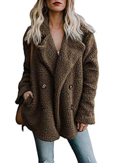 Famulily Women's Winter Warm Open Front Fleece Fluffy Jacket Coat Outwear with Pockets