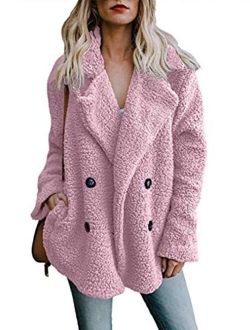 Famulily Women's Winter Warm Open Front Fleece Fluffy Jacket Coat Outwear with Pockets