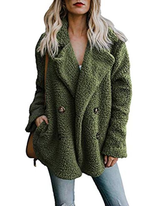 Famulily Women's Winter Warm Open Front Fleece Fluffy Jacket Coat Outwear with Pockets