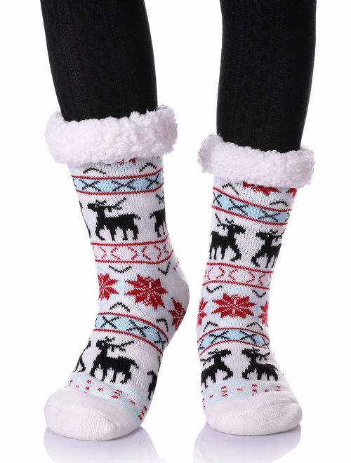 Dosoni Women Fuzzy Slipper Socks Winter Soft Warm Fleece Lining Christmas Gift Socks