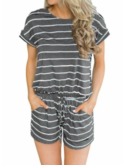 Artfish Women's Summer Striped Jumpsuit Casual Loose Shorts Jumpsuit Rompers