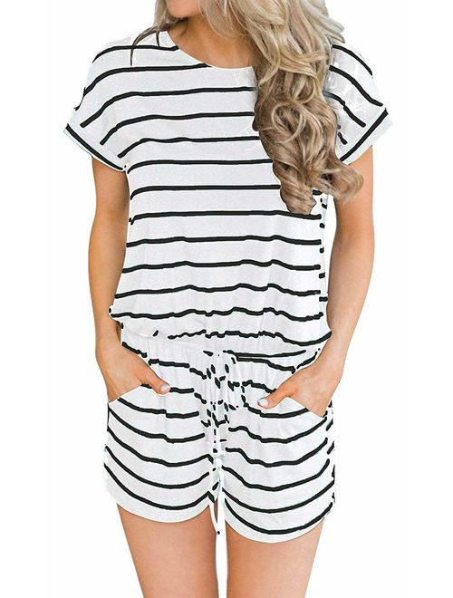 Artfish Women's Summer Striped Jumpsuit Casual Loose Shorts Jumpsuit Rompers