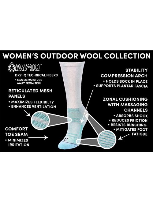 IQ High Performance Wool Blend Cushion Comfort Outdoor Women's Crew Socks 4 Pack