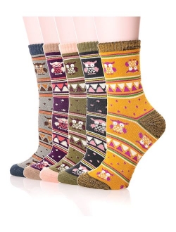 Color City Womens 5 Pairs Thick Soft Cute Cotton Socks - Winter Warm Crew Socks