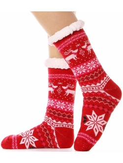 Womens Slipper Socks Fuzzy Warm Thick Heavy Fleece lined Christmas Stockings Fluffy Winter Socks With Grippers