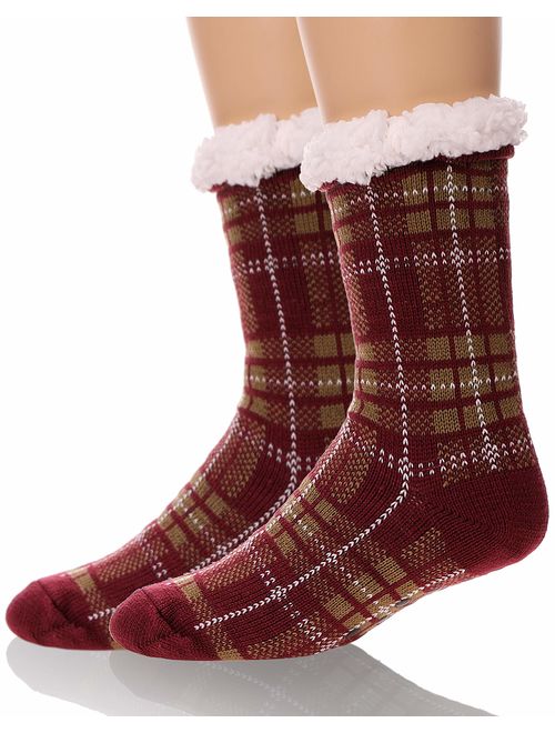 Womens Slipper Socks Fuzzy Warm Thick Heavy Fleece lined Christmas Stockings Fluffy Winter Socks With Grippers