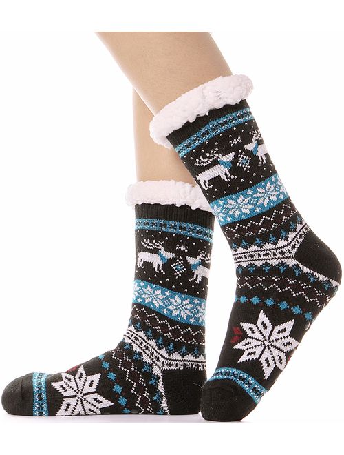 Womens Slipper Socks Fuzzy Warm Thick Heavy Fleece lined Christmas Stockings Fluffy Winter Socks With Grippers