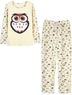 VENTELAN Women Pajamas Cute Owl Sleepwear Comfy Pajama Pants Long Sleeve Night Suits