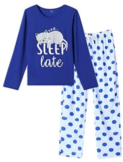 VENTELAN Women Pajamas Cute Owl Sleepwear Comfy Pajama Pants Long Sleeve Night Suits