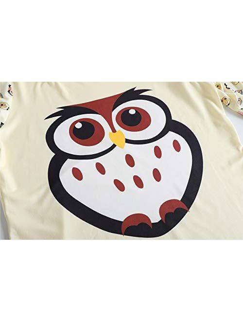 VENTELAN Women Pajamas Cute Owl Sleepwear Comfy Pajama Pants Long Sleeve Night Suits