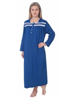 Women Jersey Long Nightgown Long Sleeve Elegant Loose Dress