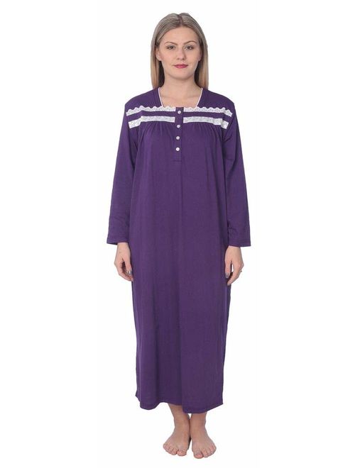 Women Jersey Long Nightgown Long Sleeve Elegant Loose Dress