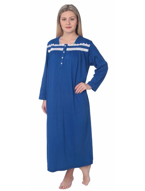 Women Jersey Long Nightgown Long Sleeve Elegant Loose Dress