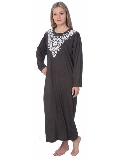 Women Jersey Long Nightgown Long Sleeve Elegant Loose Dress