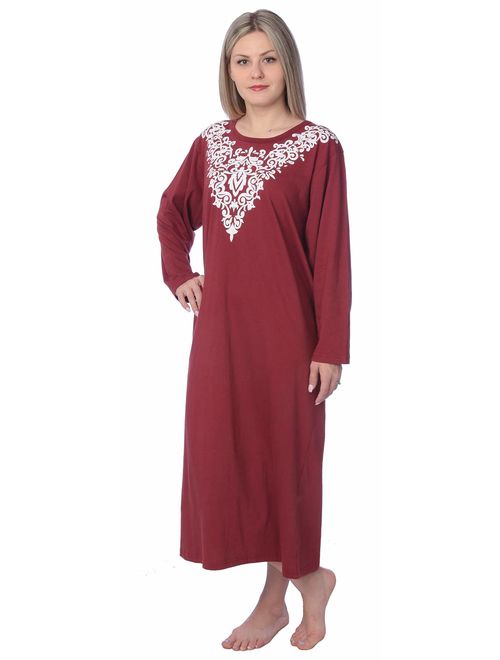 Women Jersey Long Nightgown Long Sleeve Elegant Loose Dress