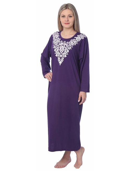 Women Jersey Long Nightgown Long Sleeve Elegant Loose Dress