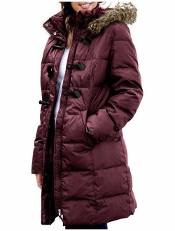 CILKOO Womens Faux Fur Collar Zip Up Quilted Jacket Coat Outerwear(S-XXL)