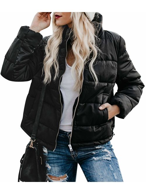 CILKOO Womens Faux Fur Collar Zip Up Quilted Jacket Coat Outerwear(S-XXL)