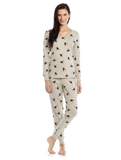 Women's Pajamas Fitted Printed Owl 2 Piece Pjs Set 100% Cotton Sleep Pants Sleepwear (XSmall-XLarge)