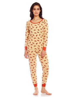 Women's Pajamas Fitted Printed Owl 2 Piece Pjs Set 100% Cotton Sleep Pants Sleepwear (XSmall-XLarge)