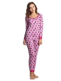 Women's Pajamas Fitted Printed Owl 2 Piece Pjs Set 100% Cotton Sleep Pants Sleepwear (XSmall-XLarge)