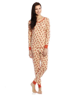 Women's Pajamas Fitted Printed Owl 2 Piece Pjs Set 100% Cotton Sleep Pants Sleepwear (XSmall-XLarge)