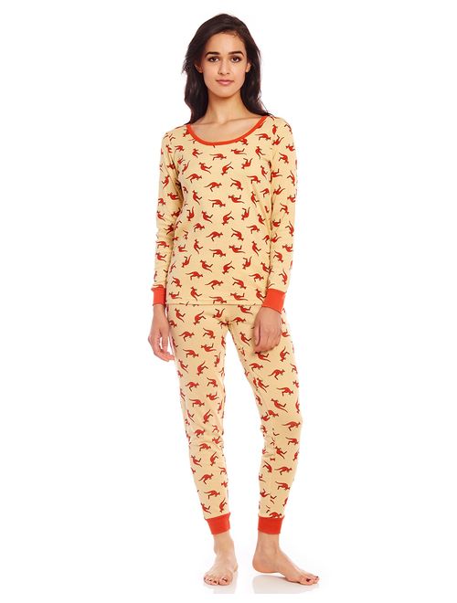 Leveret Women's Pajamas Fitted Printed Owl 2 Piece Pjs Set 100% Cotton Sleep Pants Sleepwear (XSmall-XLarge)