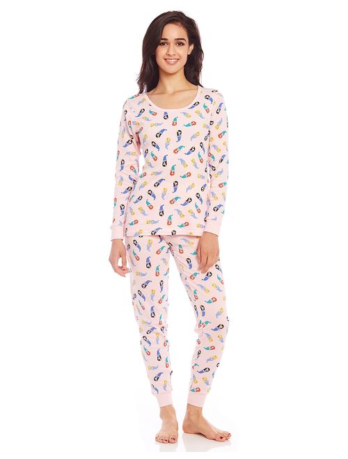 Leveret Women's Pajamas Fitted Printed Owl 2 Piece Pjs Set 100% Cotton Sleep Pants Sleepwear (XSmall-XLarge)