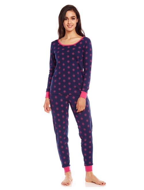 Leveret Women's Pajamas Fitted Printed Owl 2 Piece Pjs Set 100% Cotton Sleep Pants Sleepwear (XSmall-XLarge)