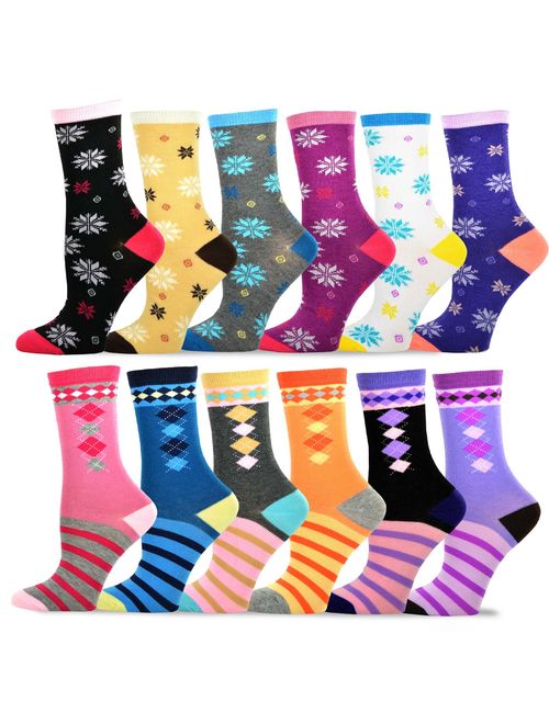 TeeHee Women's Value 12-Pack Fun Crew Socks