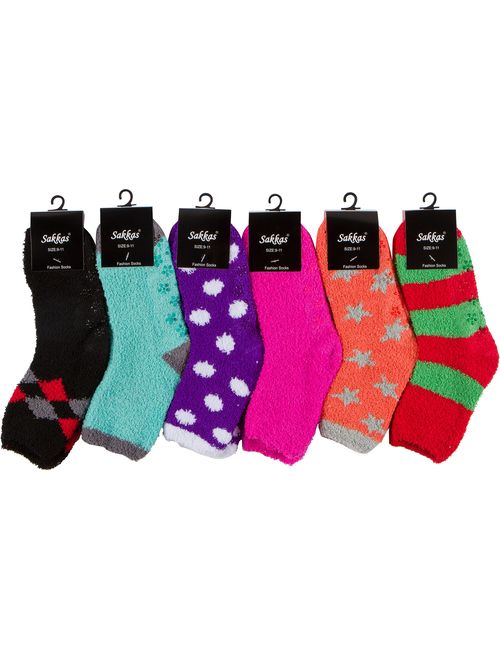 Sakkas Super Soft Anti-Slip Fuzzy Ankle Socks Value Assorted 6-Pack