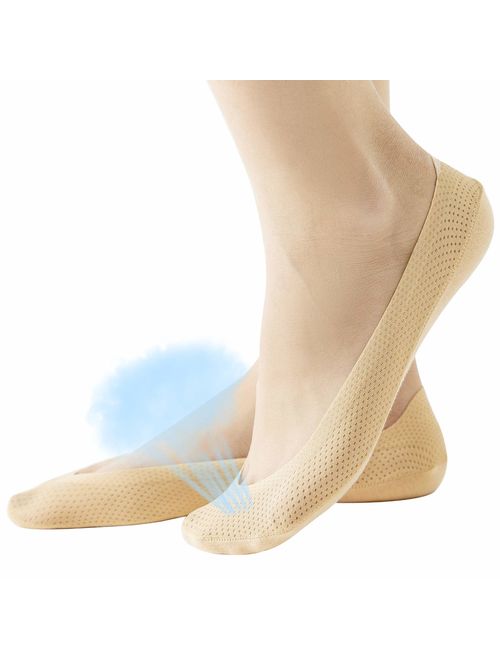 4 Pairs No Show Liner Socks Women's Low Cut Cotton Nylon Boat Invisible Hidden Socks Non-Slip for Flats