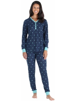 Olivia Rae Women's Thermal Long Sleeve Henley and Jogger Pants Pajama Set