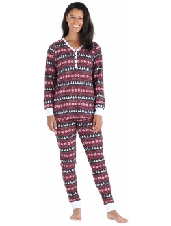 Olivia Rae Women's Thermal Long Sleeve Henley and Jogger Pants Pajama Set