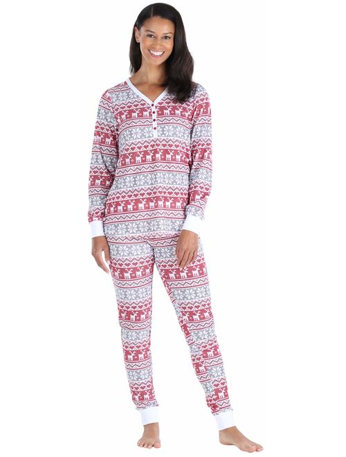 Olivia Rae Women's Thermal Long Sleeve Henley and Jogger Pants Pajama Set