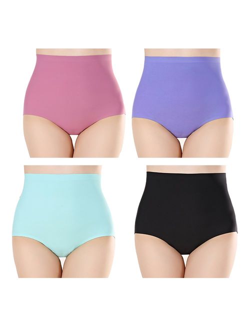 Women's 4 Pack Comfort Revolution Seamless Silky Brief Cotton Crotch Invisible Panties High Waist Quick Dry Underwear