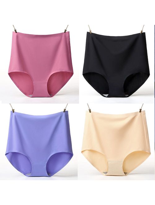 Women's 4 Pack Comfort Revolution Seamless Silky Brief Cotton Crotch Invisible Panties High Waist Quick Dry Underwear