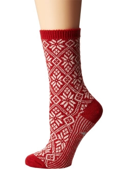 Traditional Snowflake Crew Socks - Women's Medium Cushioned Merino Wool Performance Socks