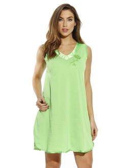 Dreamcrest Double V Nightgown with Floral Embroidery & Satin Trim