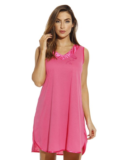 Dreamcrest Double V Nightgown with Floral Embroidery & Satin Trim