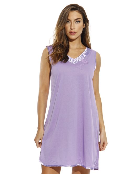 Dreamcrest Double V Nightgown with Floral Embroidery & Satin Trim