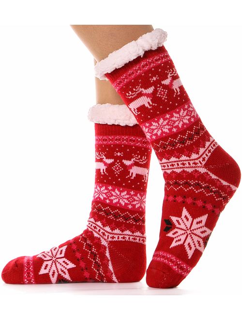 Womens Fuzzy Slipper Socks Warm Thick Heavy Fleece lined Fluffy Christmas Stockings Winter Socks